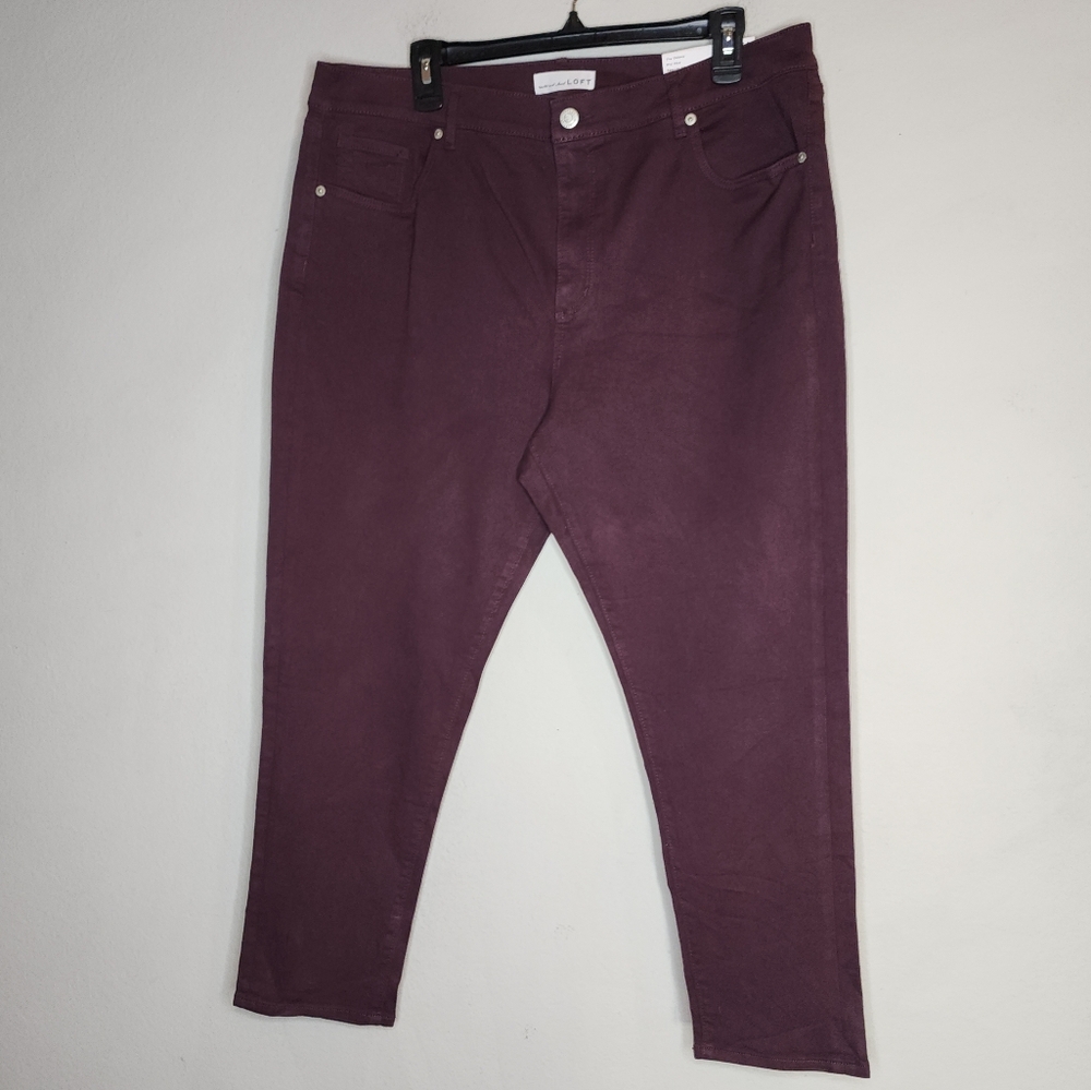 NWT Ann Taylor Loft Burgundy Skinny Jeans Stretch Denim Women's Size 34P (18P)